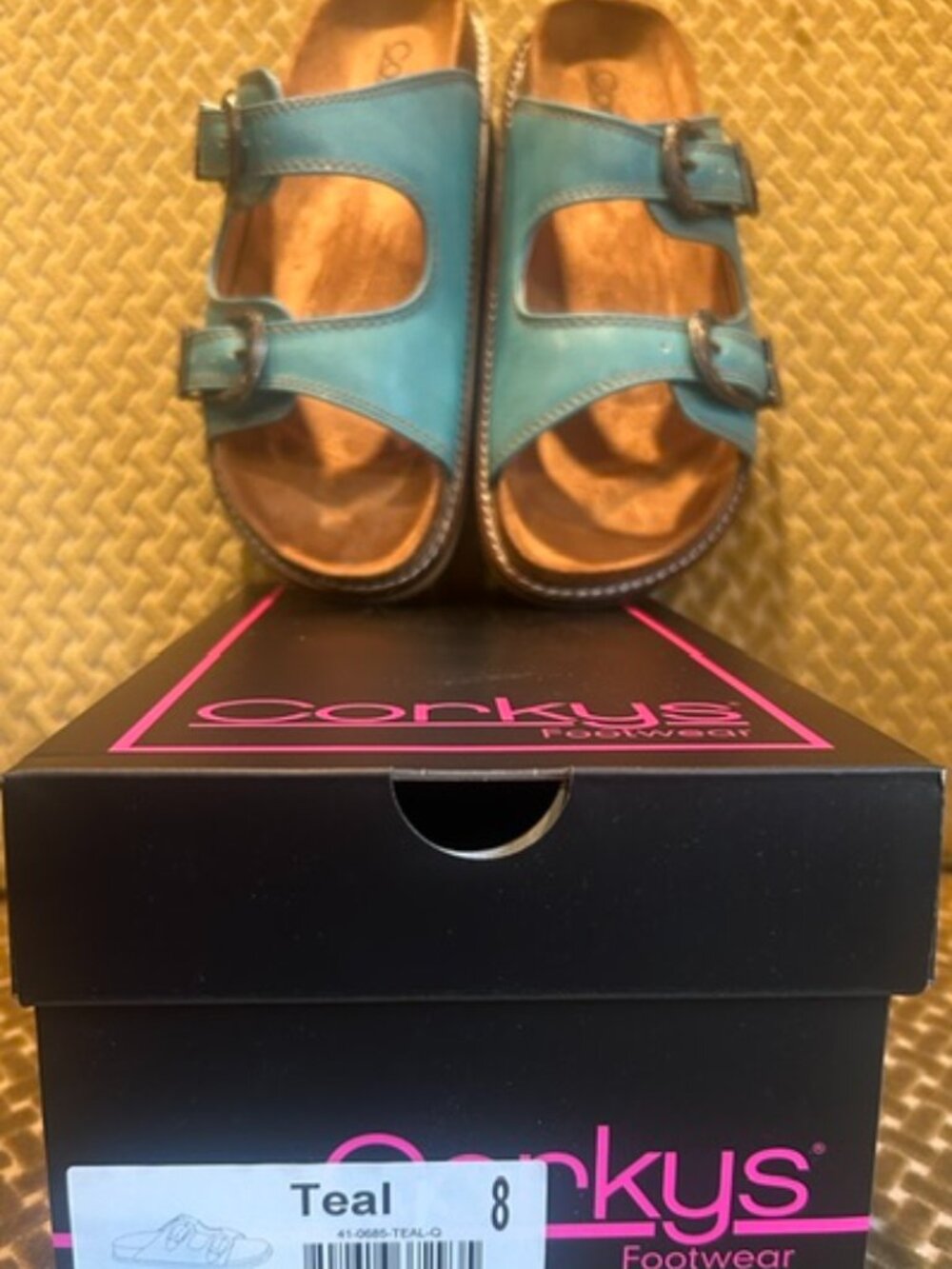 Corkys Atta Girl Crisp Teal Double Strap Western Hardware Slides Sandals NWB